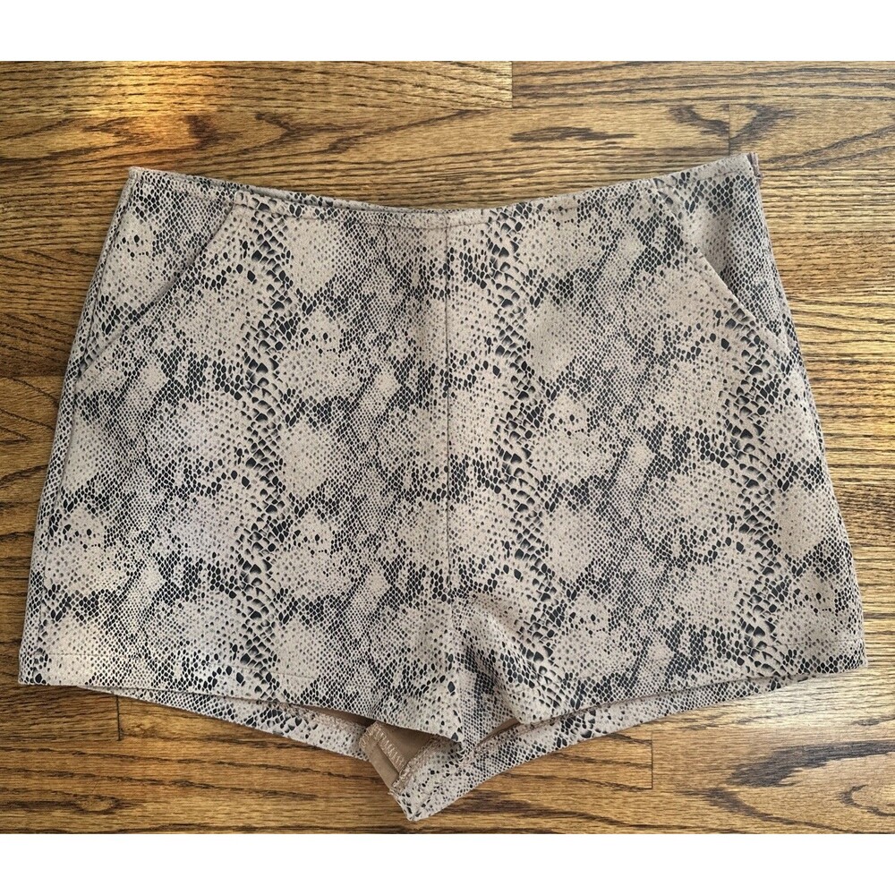 Women’s Article 324 Soft Animal Snake Print Side Zip Shorts Brown - M